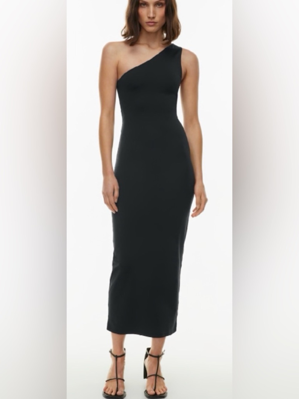 Zara Black One-Shoulder Ribbed Midi Bodycon Dress Large